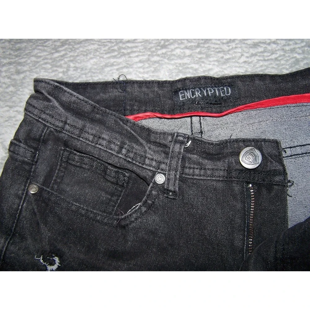 Encrypted Shorts‎ Men's 32X13 (Tag 30) Denim Distressed Jean Black Ripped Y2K